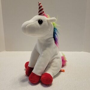 Wild Republic white unicorn plush w/ rainbow mane